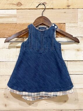 BURBERRY Baby Girls Kids Sleeveless Denim Blue Jeans Dress Lined A-Line 6 M